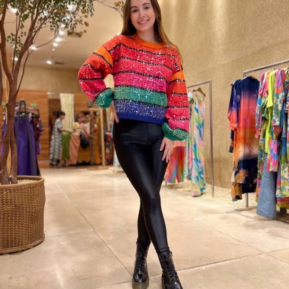 FARM RIOColorful Sequin Striped Sweater - Picture 2 of 4